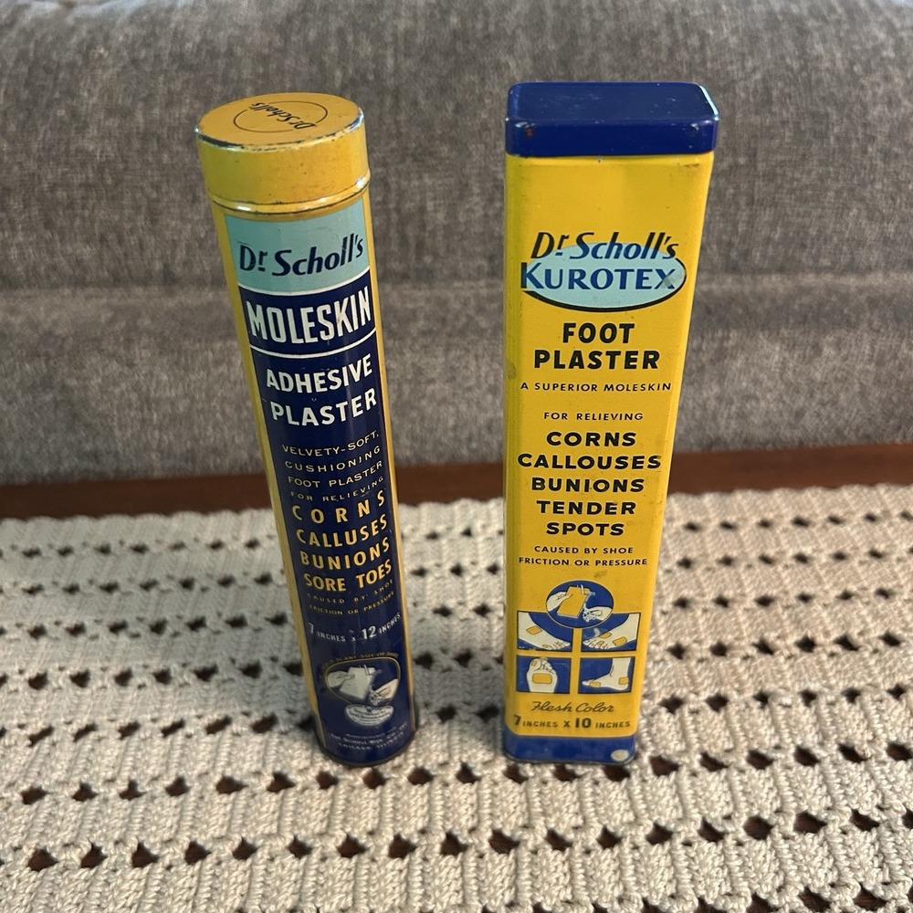 Vtg Dr Scholls Empty Advertising Tins 40s 50s 60s Foot Plaster & Moleskin Lot 2